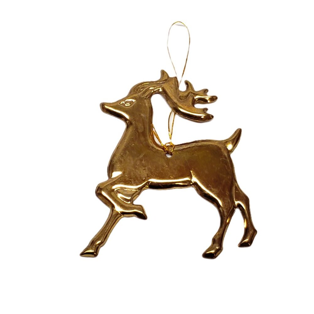 Vintage Brass Reindeer Christmas Ornament Made in Taiwan 3.75" Tall